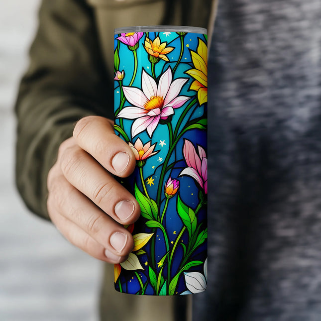 Buy tumbler png floral wrap – night sky stained glass design for sublimation download and coffee lover gifts
