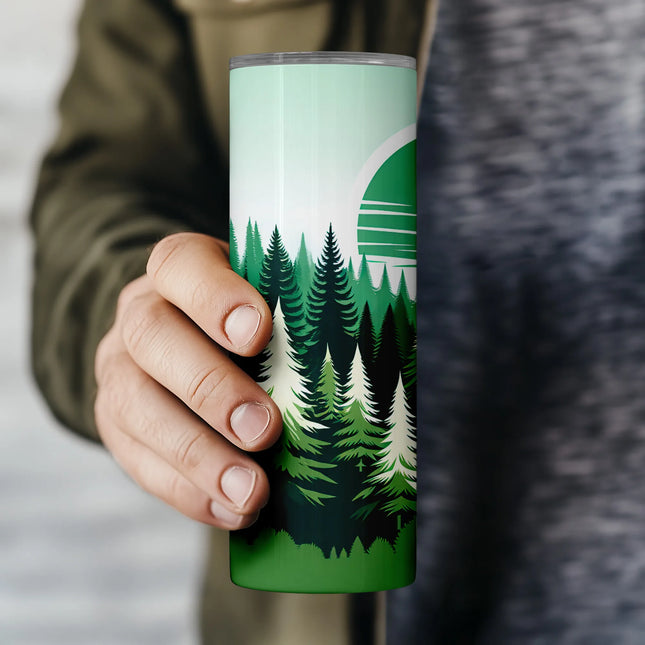 Buy tumbler png outdoor wilderness design – pine tree sublimation download for crafters and POD sellers