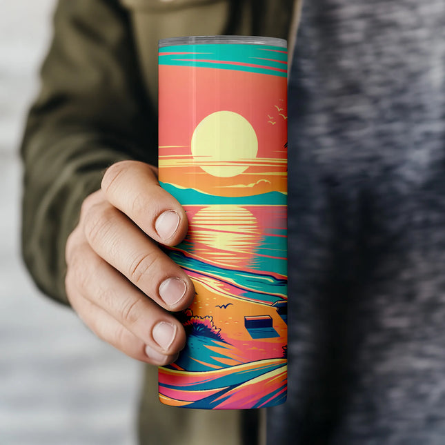 Buy tumbler png beach sunset scene – perfect digital wrap for coffee lovers and craft sellers
