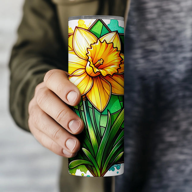 Buy tumbler png daffodil stained glass wrap – perfect for drinkware crafters and POD shops