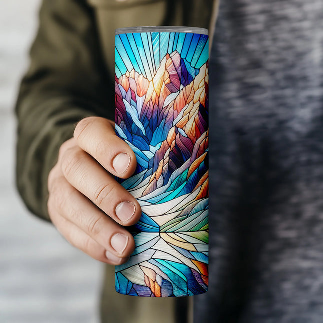 Buy tumbler png mountain scenery – digital stained glass wrap for drinkware and POD shops