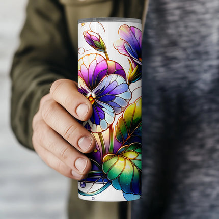 Buy tumbler png pansy flower design – printable wrap for DIY gifts and commercial crafting