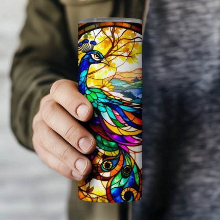Buy tumbler png peacock digital wrap – stained glass download for drinkware, wall art, and POD designs