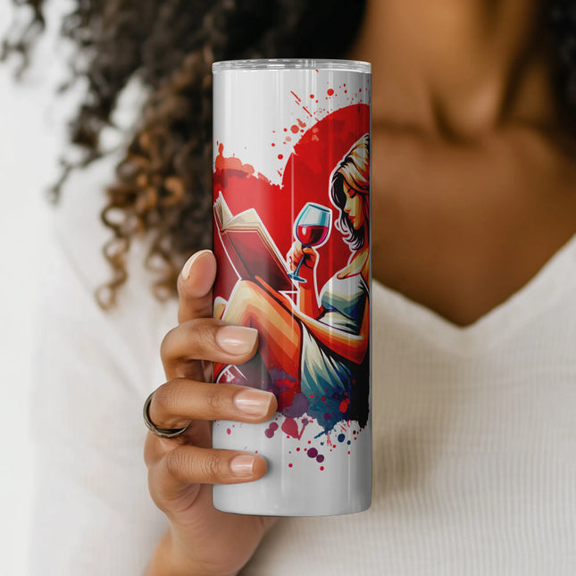 Buy tumbler png reading woman design – red heart sublimation download for DIY creators