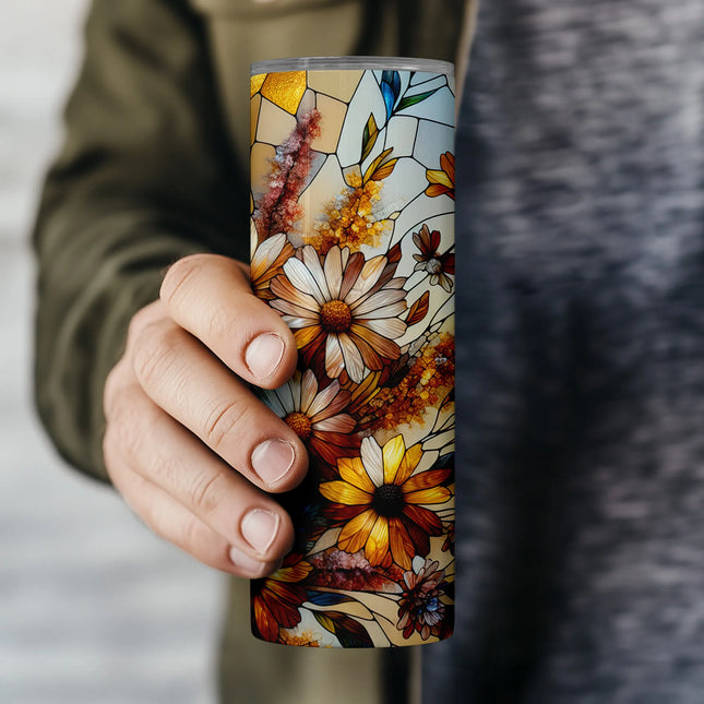Buy tumbler png rustic flower design – stained glass daisy digital wrap for crafters and POD shops