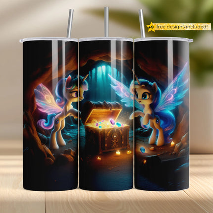 Buy unicorn tumbler png with fairy wings and treasure chest – digital wrap for crafters and POD