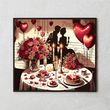 Buy tumbler png for print on demand Valentine decor and romantic wall art – elegant candlelit dinner design