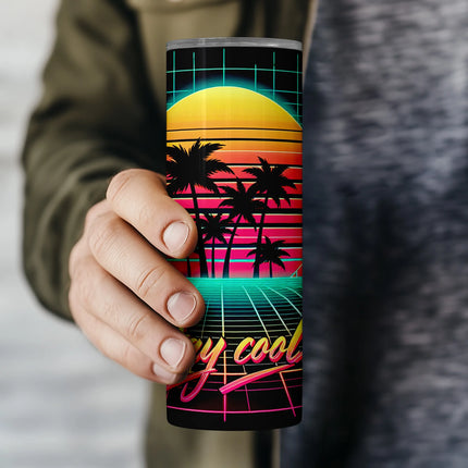Buy tumbler png vintage 80s design – sublimation wrap with palm trees and stay cool script