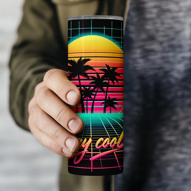 Buy tumbler png vintage 80s design – sublimation wrap with palm trees and stay cool script