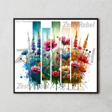 a painting of flowers on a white wall