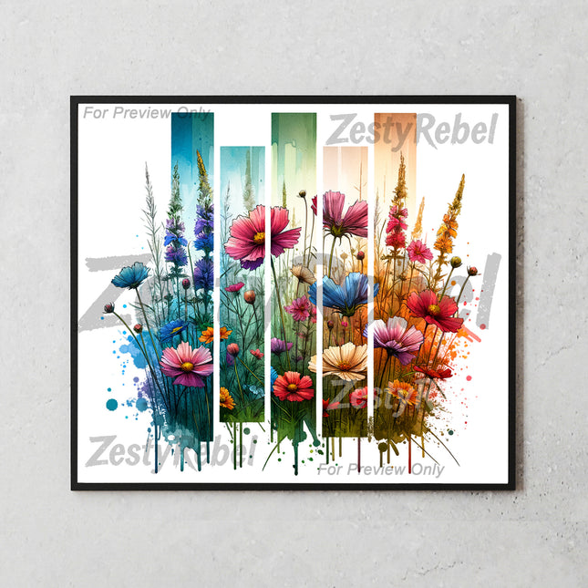 a painting of flowers on a white wall