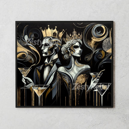 a painting on a wall of two women with martini glasses