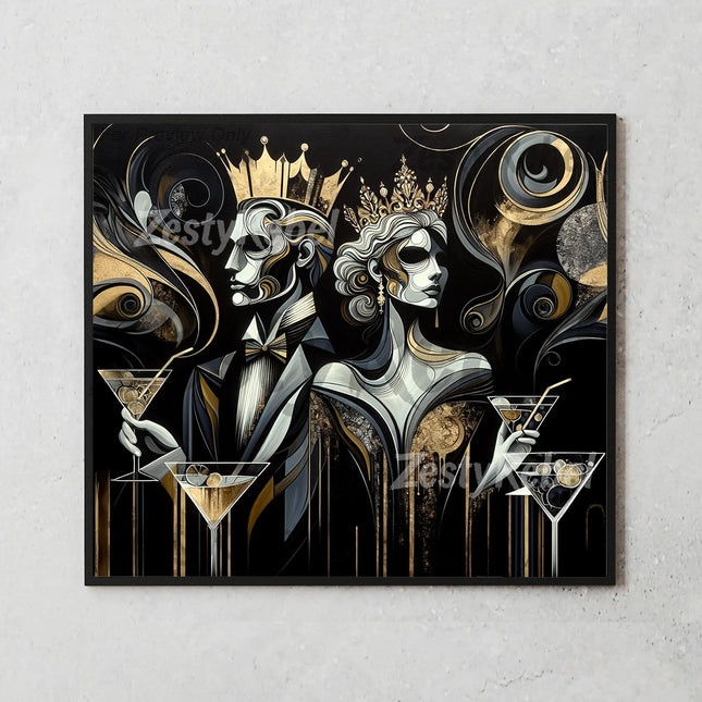 a painting on a wall of two women with martini glasses