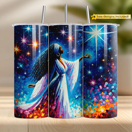 Buy tumbler png for sublimation – cosmic queen wrap reaching for star in colorful galaxy
