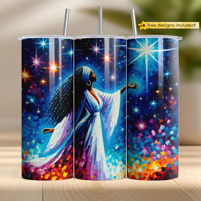 Buy tumbler png for sublimation – cosmic queen wrap reaching for star in colorful galaxy