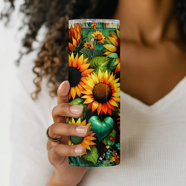 Cheap tumbler png with sunflowers and leopard print – ideal for vintage gift and DIY use