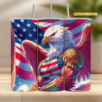 Cheap patriotic eagle tumbler png wrap – American flag sublimation design for 4th of July and POD