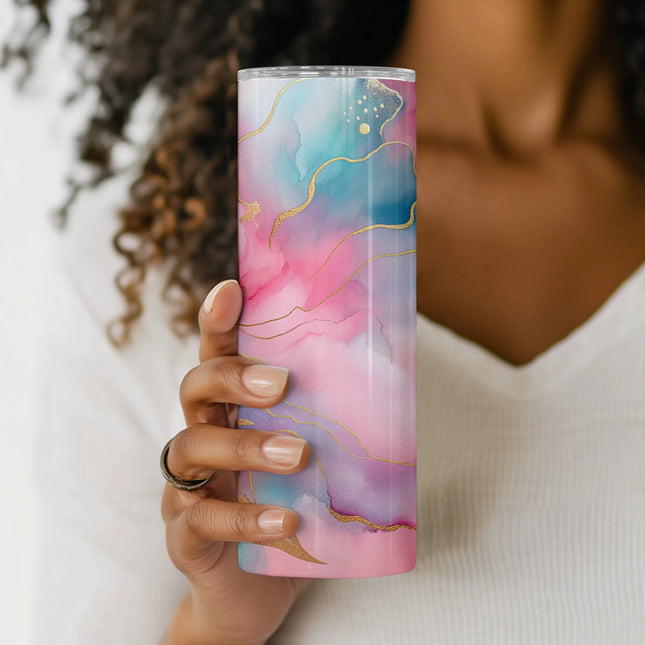 Cheap pink gold watercolor tumbler png wrap – abstract digital sublimation download with free clipart