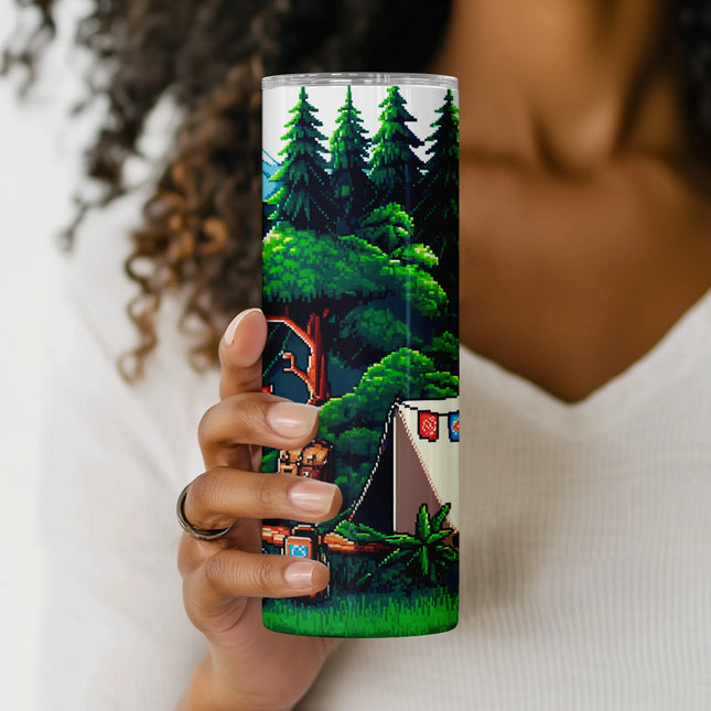 Cheap tumbler png pixel campfire wrap – great for retro DIY crafts and sublimation gifts