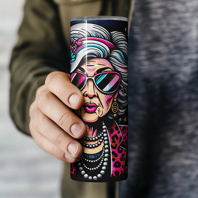 Cheap tumbler png sublimation wrap – bold retro party diva design for crafts and DIY gifts