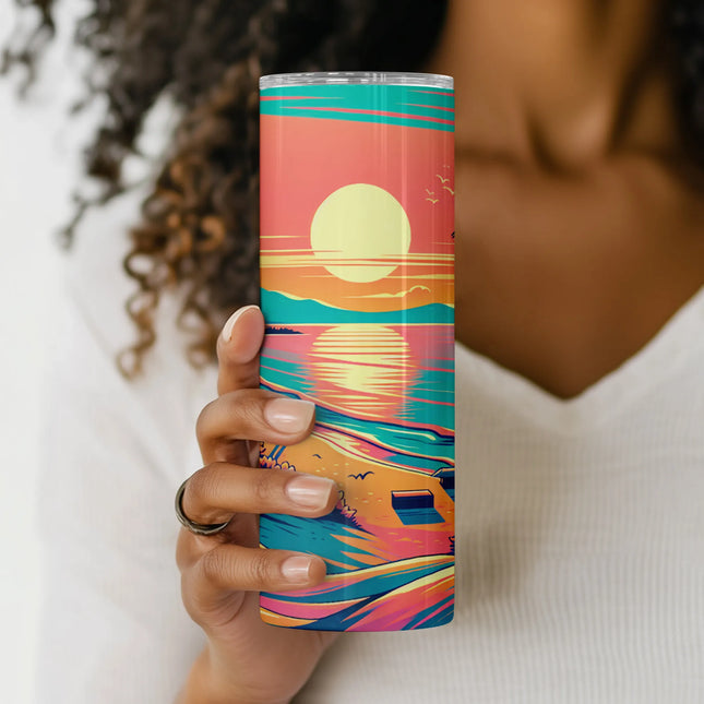 Cheap retro tumbler png – bold coastal sublimation design for clipart bundle and gift makers