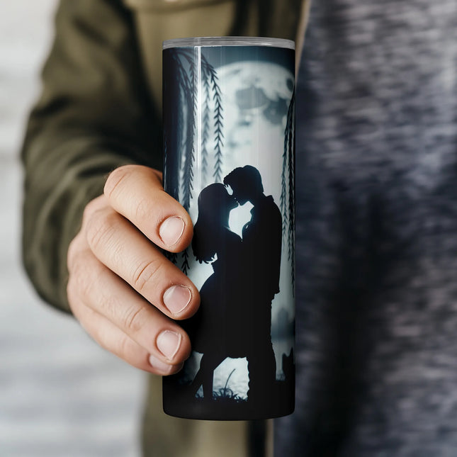 Cheap tumbler png sublimation wrap – couple kissing in moonlight silhouette scene for heartfelt crafts