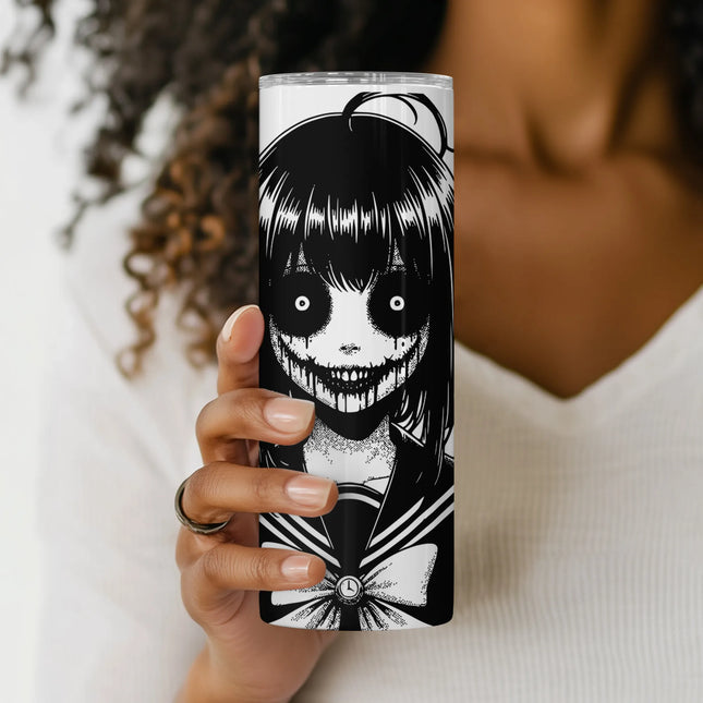 Cheap tumbler png for Halloween sublimation – spooky anime schoolgirl design