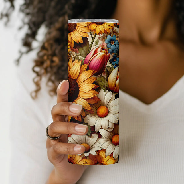 Cheap tumbler png wrap with sunflowers – perfect for DIY drinkware and floral clipart