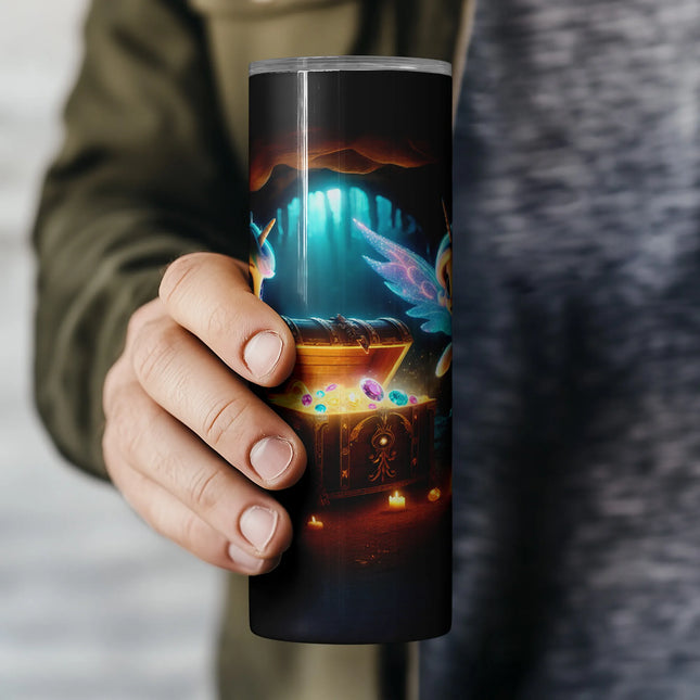 Cheap unicorn tumbler png sublimation wrap – enchanted cave and sparkly treasure art