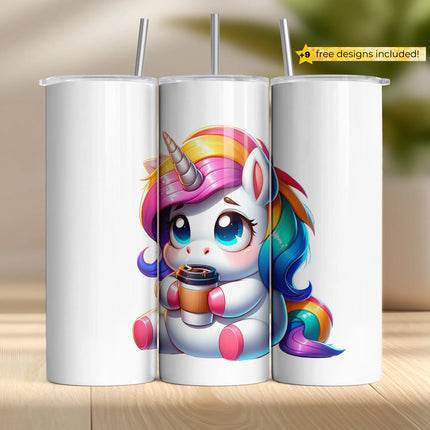 Buy coffee unicorn tumbler png – kawaii rainbow digital wrap for sublimation crafts