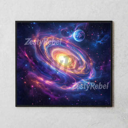 Swirling space design in neon tones on a 20oz sublimation tumbler wrap PNG for DIY makers.