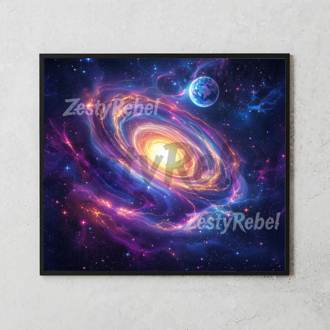 Swirling space design in neon tones on a 20oz sublimation tumbler wrap PNG for DIY makers.