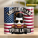 Patriotic tumbler wrap PNG with bold text, burgers, and distressed American flag – perfect for political crafts.