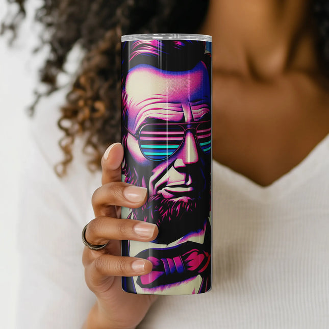 300 DPI sublimation file of Abe Lincoln with shades, perfect for DIY tumbler crafting.