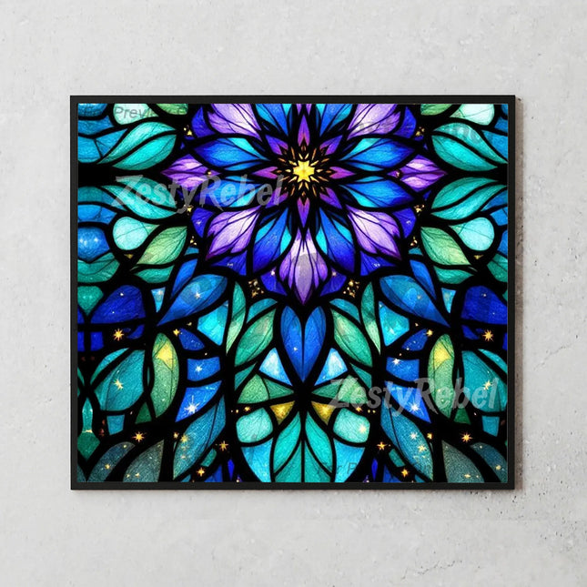20oz sublimation wrap with bold stained-glass flower in celestial colors for DIY crafting.