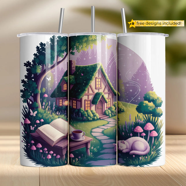 Buy cottagecore bedtime tumbler png – cozy house digital wrap for sublimation download