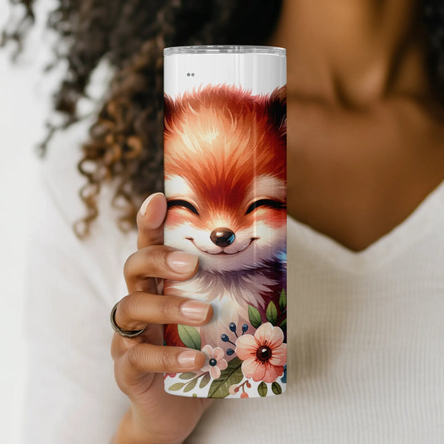 Printable PNG for tumblers with fox face and pastel flower bouquet in woodland style