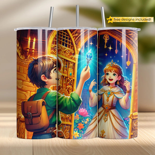 Buy tumbler png for sublimation – enchanted crystal key wrap with princess and golden castle