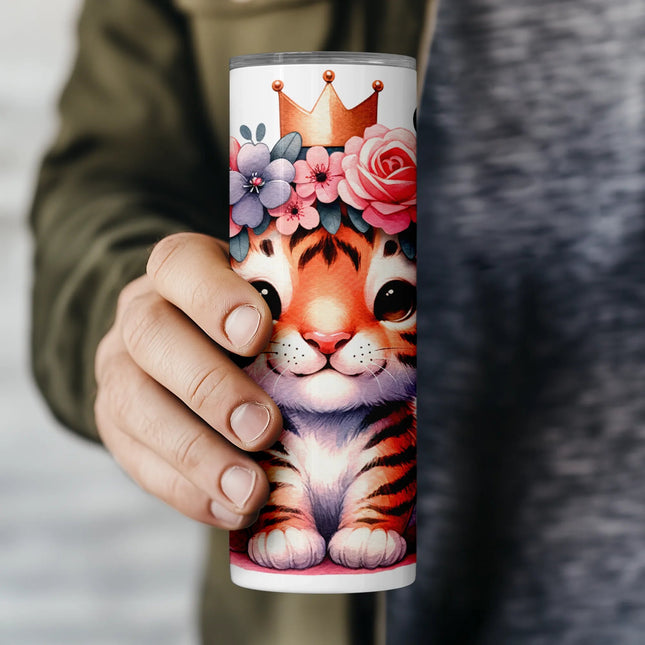 Digital tumbler design for baby showers or spring gifts with baby tiger and blossoms