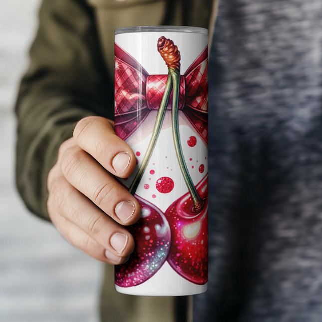 Bold cherry and bow PNG – DIY print-on-demand wrap for girly tumbler lovers.