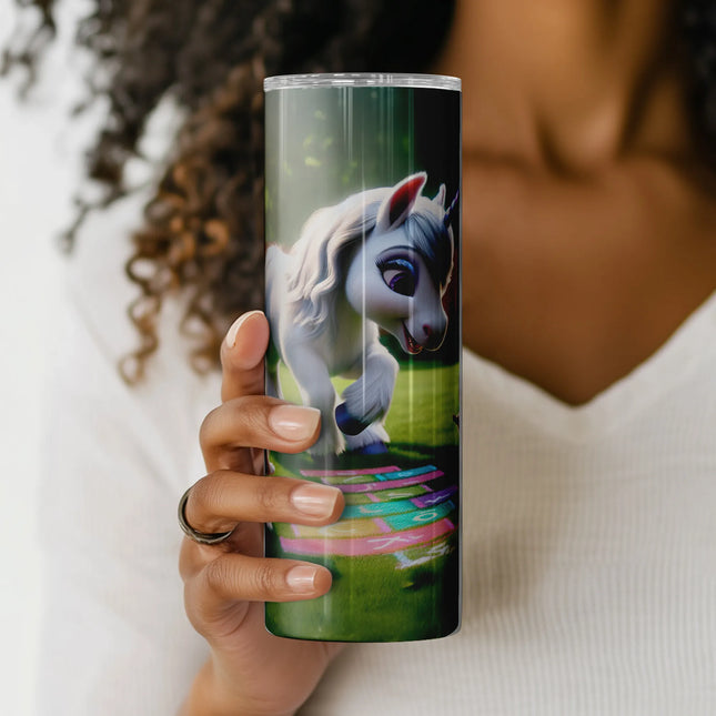 Fun and colorful 20oz sublimation PNG featuring unicorn games and backyard joy for craft lovers.