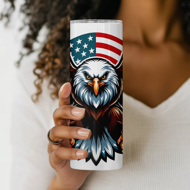 20oz tumbler wrap featuring flying eagle art for Independence Day and patriotic crafting projects.