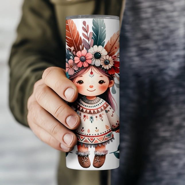 Soft pastel tumbler wrap featuring a cute magical girl, perfect for DIY or print on demand.