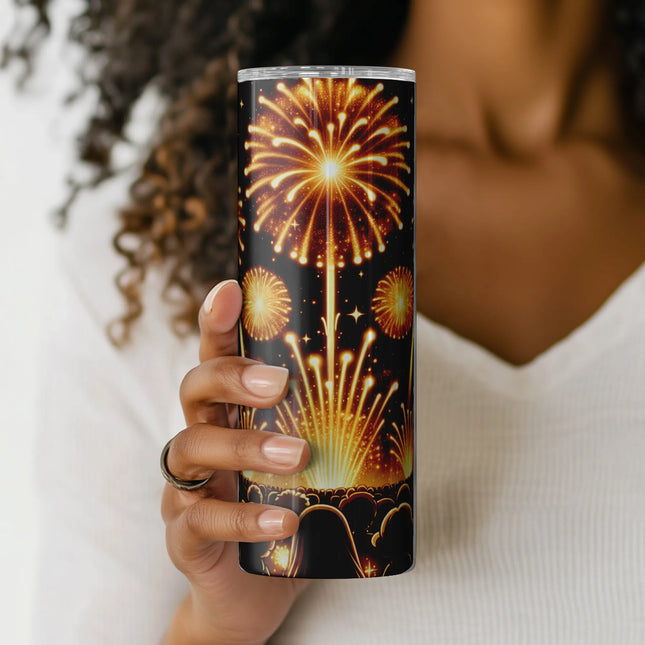 Glimmering sky filled with golden fireworks – perfect for celebration tumbler projects.