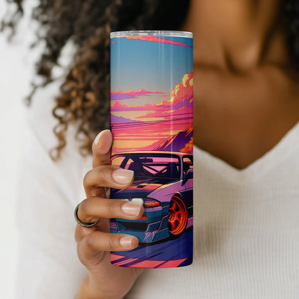 Flat PNG preview of the seamless drift car tumbler wrap design for 20oz sublimation use.