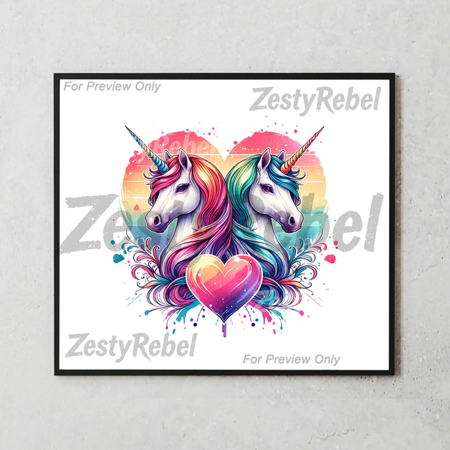 Best tumbler png dual unicorn love design – rainbow pastel sublimation for POD drinkware