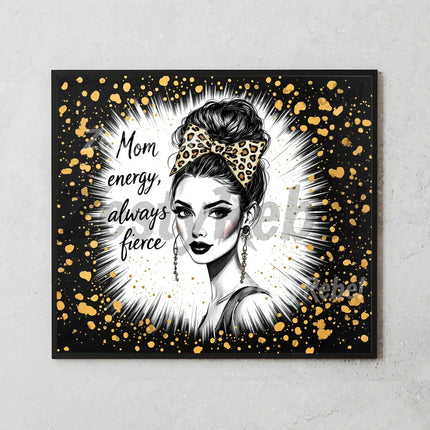 Mockup of 20oz skinny tumbler featuring chic mom design with glam earrings and fierce mom quote.