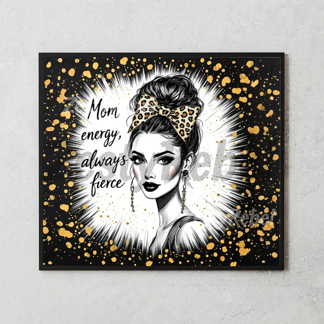 Mockup of 20oz skinny tumbler featuring chic mom design with glam earrings and fierce mom quote.