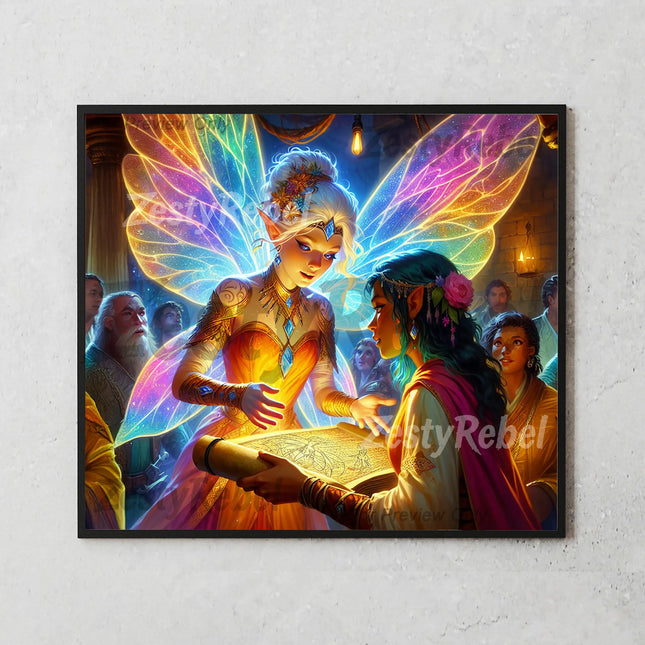 Enchanted fantasy PNG wrap with fairy wings, scroll, and elven magic – 20oz tumbler craft.