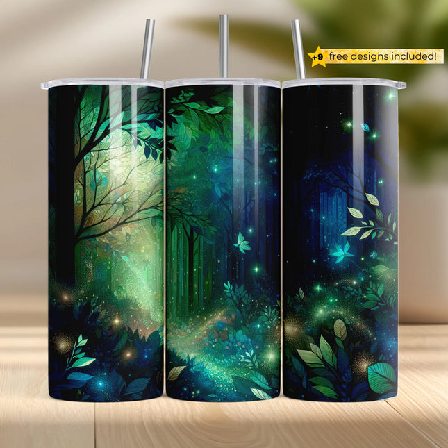 Buy tumbler png for sublimation – enchanted forest glowing design for crafters and gift makers